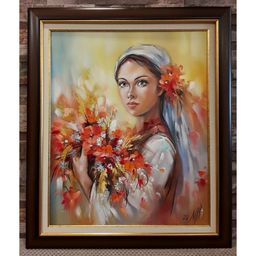 Маслена картина Девойка с полски цветя - код 10408