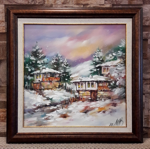 Зима на село - живопис с маслени бои 1067