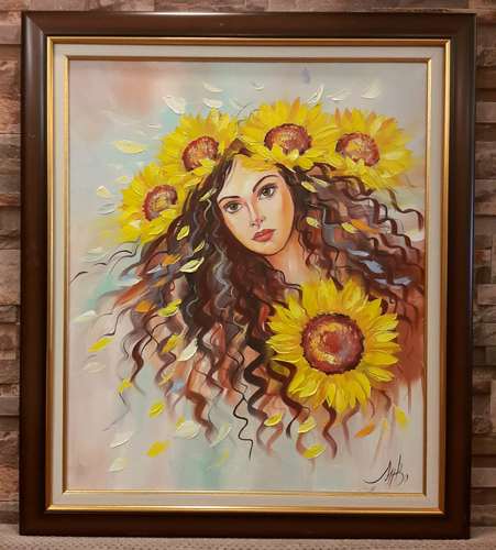 Картина живопис Слънчогледи в косите 10112